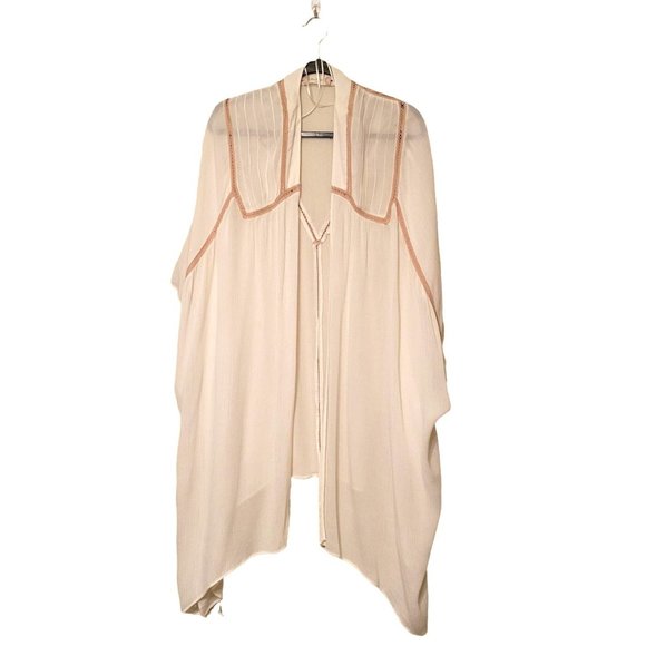 Altar'd State Womens Duster Cream M/L Crochet Trim Kimono Open Front - Picture 7 of 7